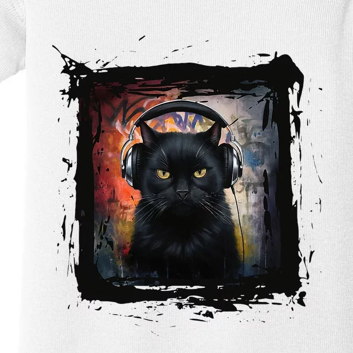 Dj Black Cat Graphic Feline Music Fun Style Baby Bodysuit