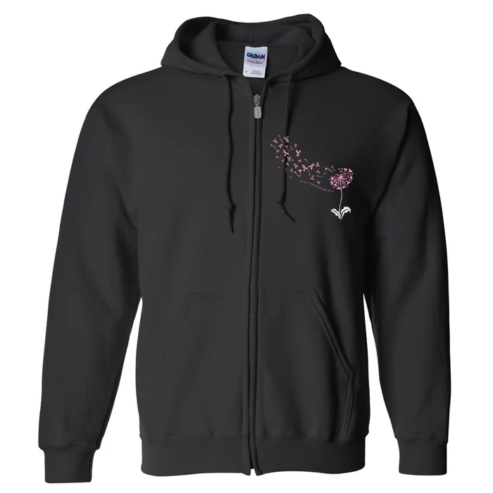 Dandelion Breast Cancer Awareness Pink Ribbon Support Gift Full Zip Hoodie