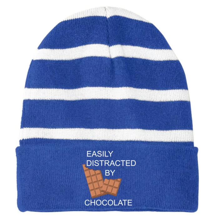 Distracted By Chocolate Ironic Quote Chocolate Lover Gift Striped Beanie with Solid Band