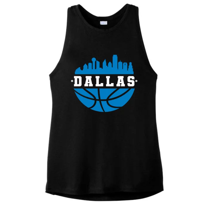 Dallas Basketball City Skyline Ladies Tri-Blend Wicking Tank