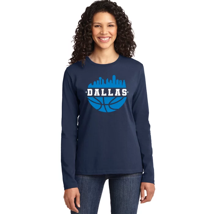 Dallas Basketball City Skyline Ladies Long Sleeve Shirt