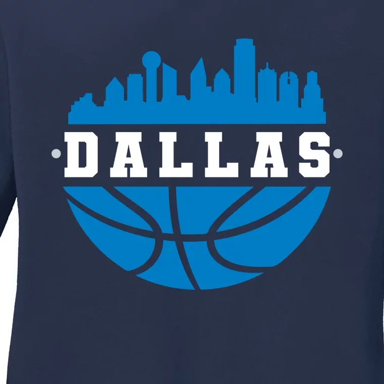 Dallas Basketball City Skyline Ladies Long Sleeve Shirt