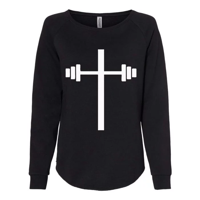 Dumbbell Barbell Cross Christian Gym Workout Lifting Womens California Wash Sweatshirt