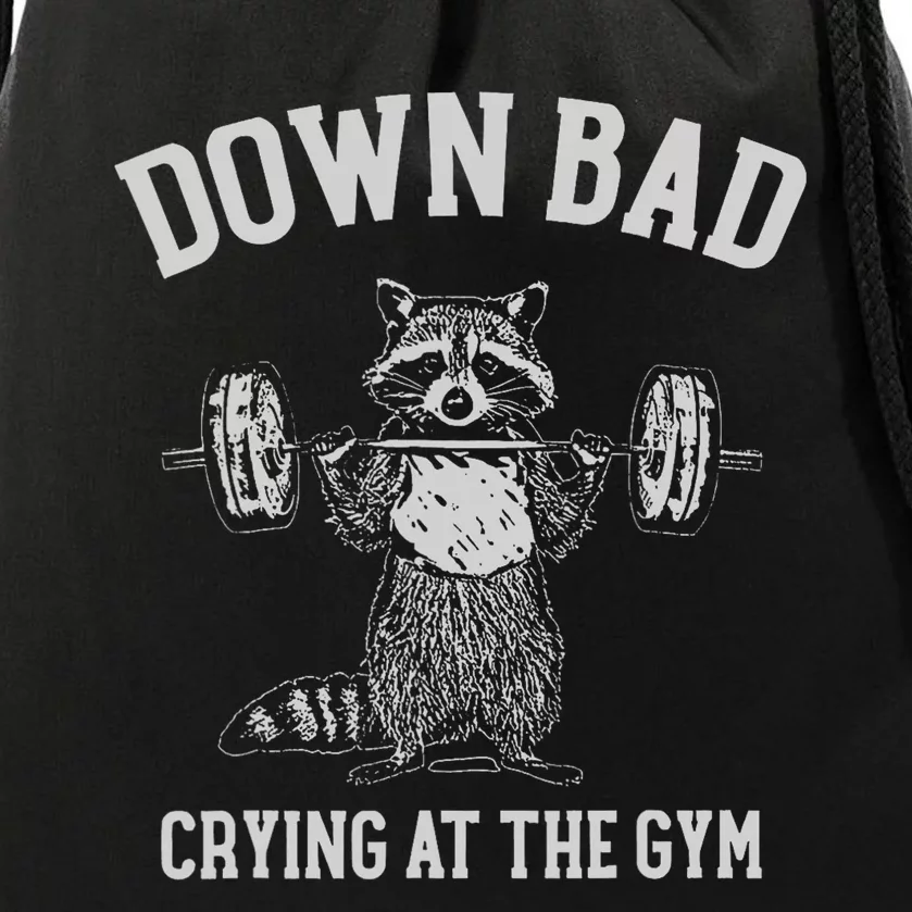 Down Bad Crying At The Gym Racoon Meme Drawstring Bag