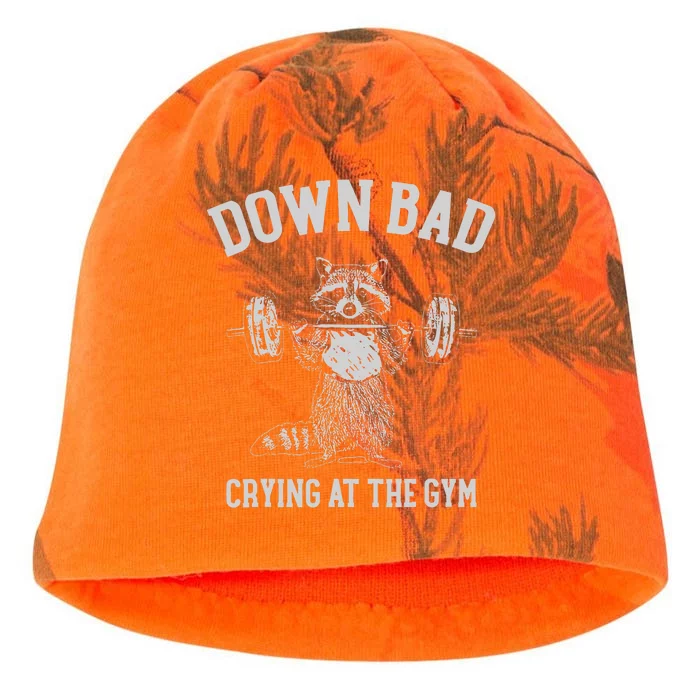 Down Bad Crying At The Gym Racoon Meme Kati - Camo Knit Beanie