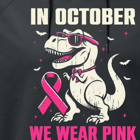 Dinosaur Breast Cancer Awareness Gift Performance Fleece Hoodie