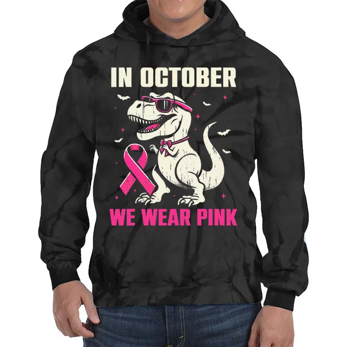 Dinosaur Breast Cancer Awareness Gift Tie Dye Hoodie