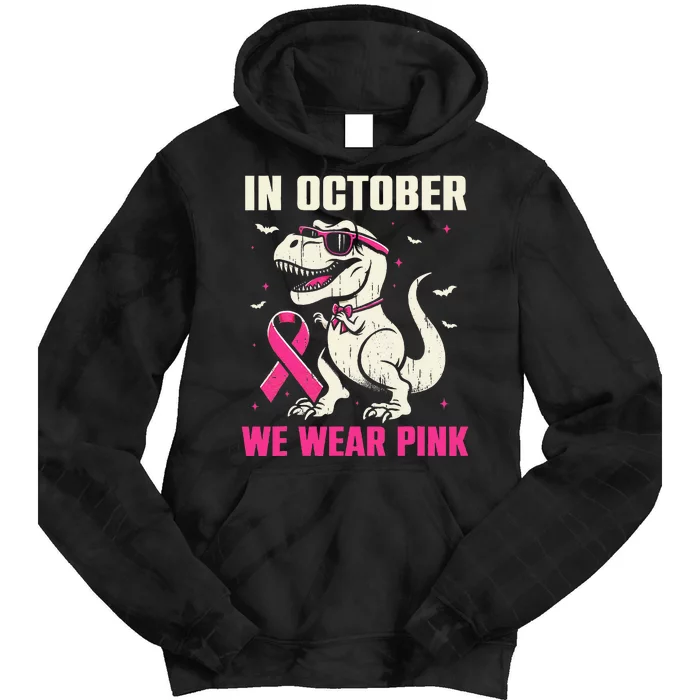 Dinosaur Breast Cancer Awareness Gift Tie Dye Hoodie