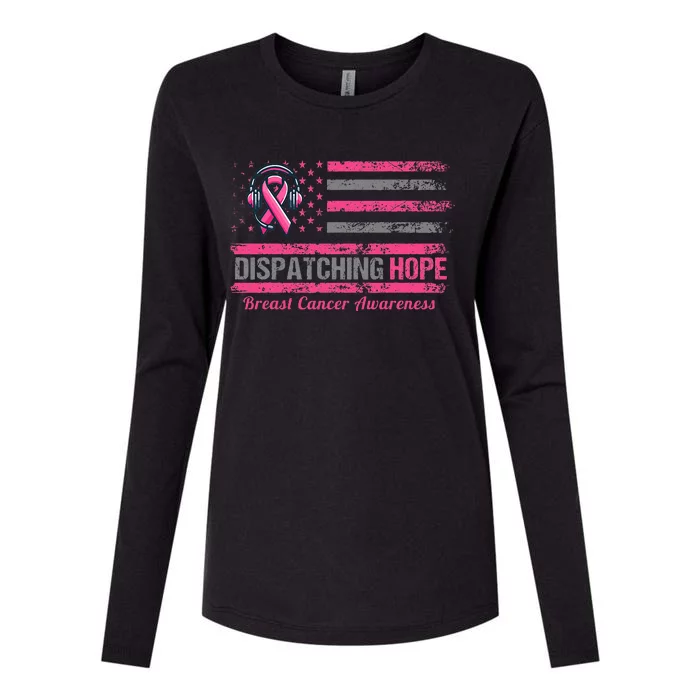 Dispatcher Breast Cancer Awareness Ribbon American Flag Womens Cotton Relaxed Long Sleeve T-Shirt