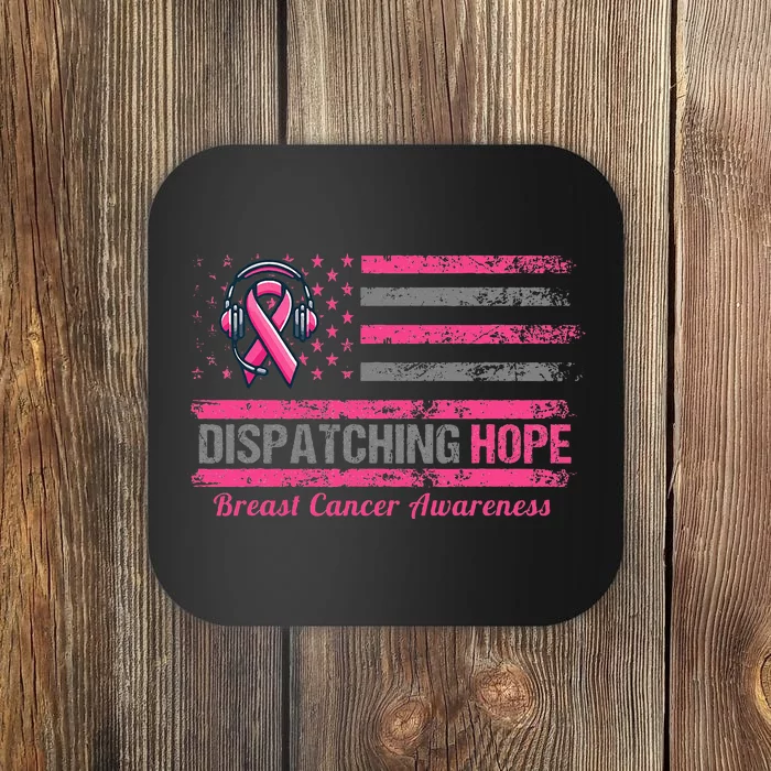 Dispatcher Breast Cancer Awareness Ribbon American Flag Coaster