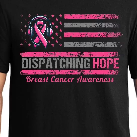 Dispatcher Breast Cancer Awareness Ribbon American Flag Pajama Set