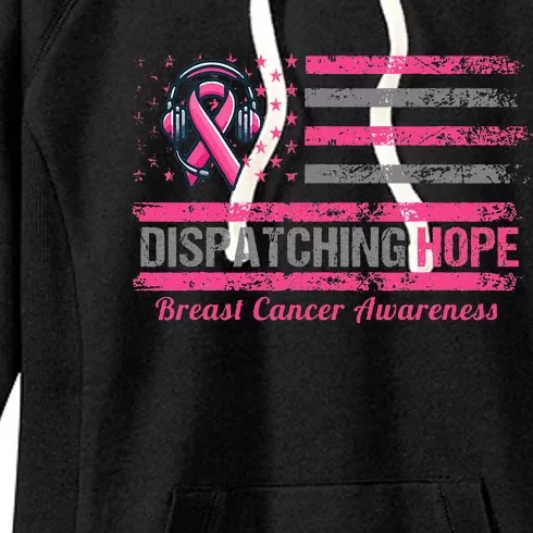 Dispatcher Breast Cancer Awareness Ribbon American Flag Women's Fleece Hoodie