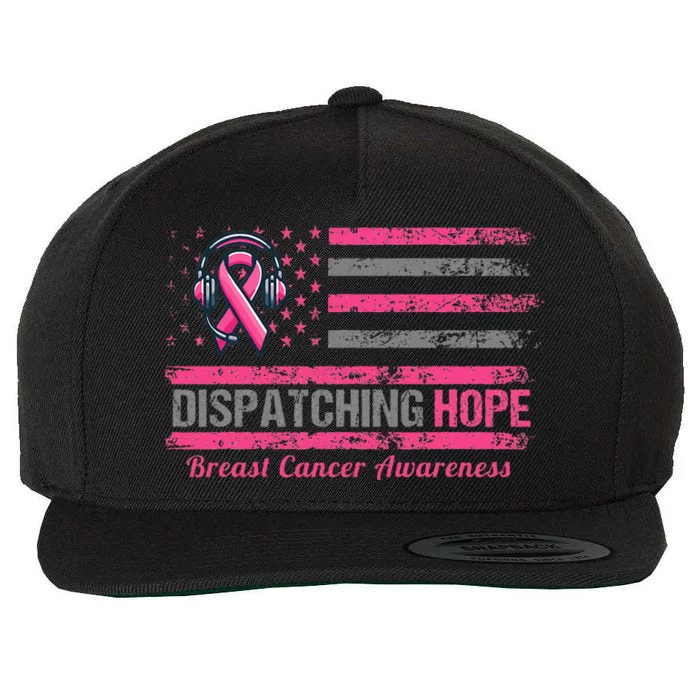 Dispatcher Breast Cancer Awareness Ribbon American Flag Wool Snapback Cap