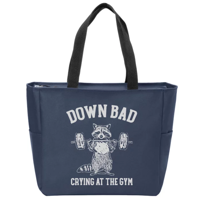 Down Bad Crying At The Gym Racoon Meme Zip Tote Bag