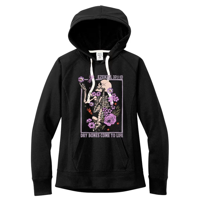 Dry Bone Come To Life Skeleton Floral Women's Fleece Hoodie