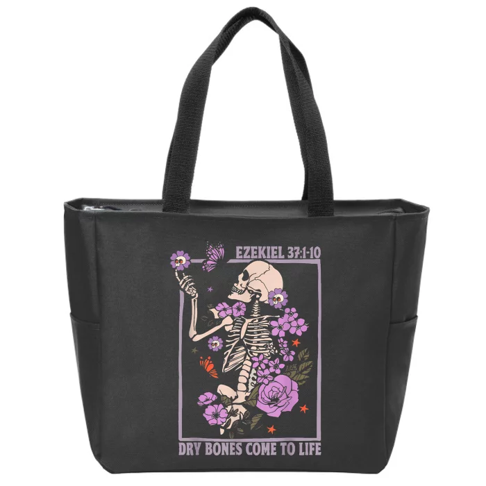 Dry Bone Come To Life Skeleton Floral Zip Tote Bag