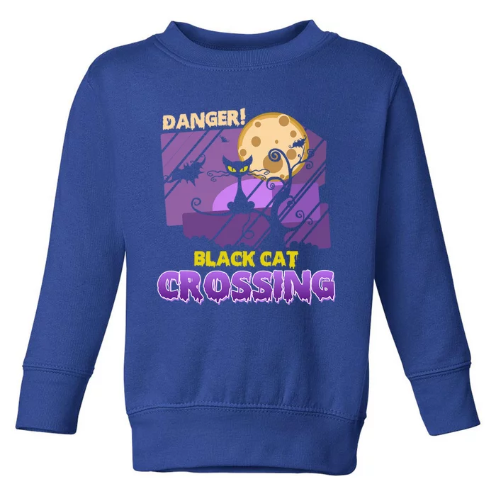 Danger Black Cat Crossing Funny Halloween Design Pets Lovers Gift Toddler Sweatshirt