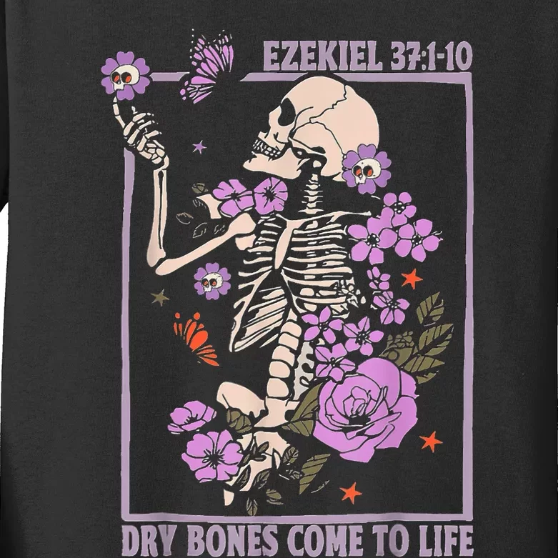 Dry Bone Come To Life Skeleton Floral Kids Long Sleeve Shirt