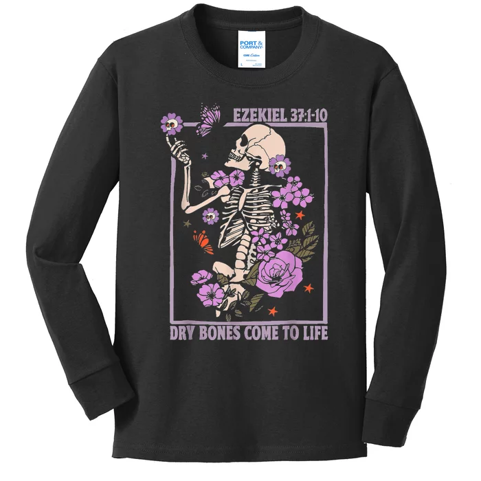 Dry Bone Come To Life Skeleton Floral Kids Long Sleeve Shirt