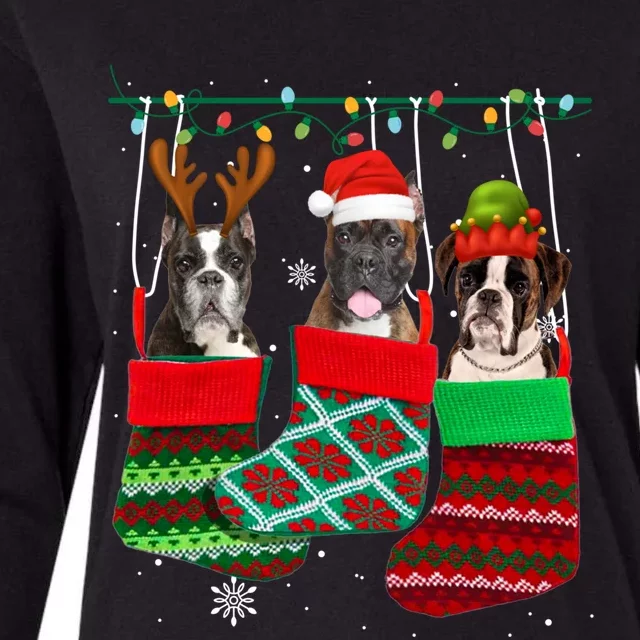 Dog Boxer Christmas Socks Funny Xmas Pajama Pet Puppy Gift Womens Cotton Relaxed Long Sleeve T-Shirt