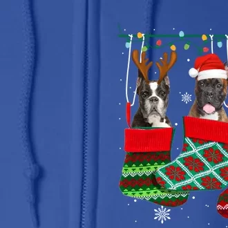 Dog Boxer Christmas Socks Funny Xmas Pajama Pet Puppy Gift Full Zip Hoodie