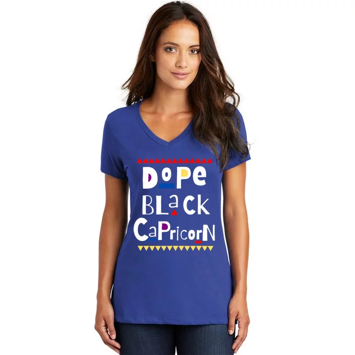 Dope Black Capricorn Queen Capricorn Gift Women's V-Neck T-Shirt