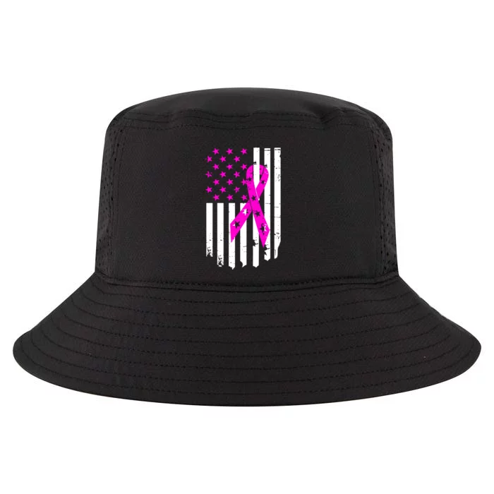 Distressed Breast Cancer Awareness Flag Cool Comfort Performance Bucket Hat