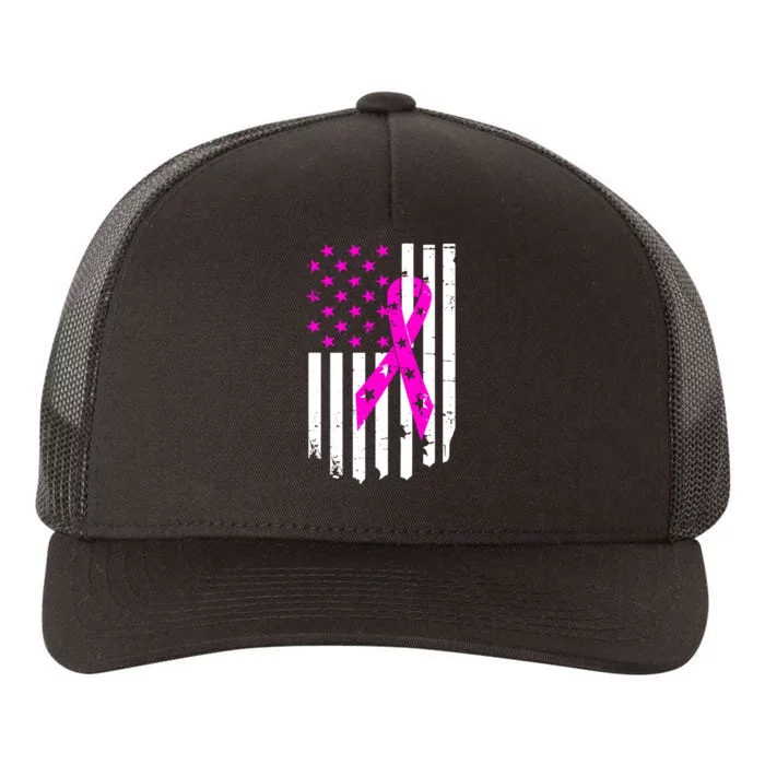 Distressed Breast Cancer Awareness Flag Yupoong Adult 5-Panel Trucker Hat