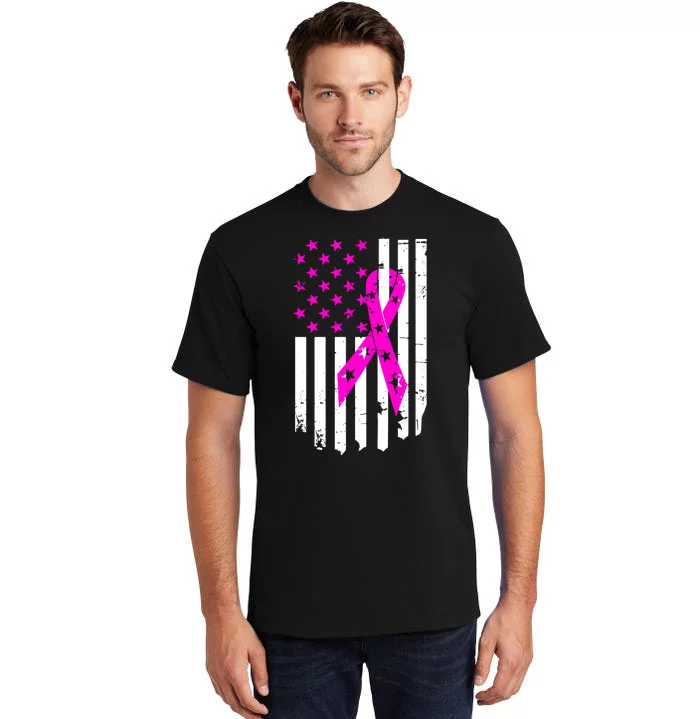 Distressed Breast Cancer Awareness Flag Tall T-Shirt