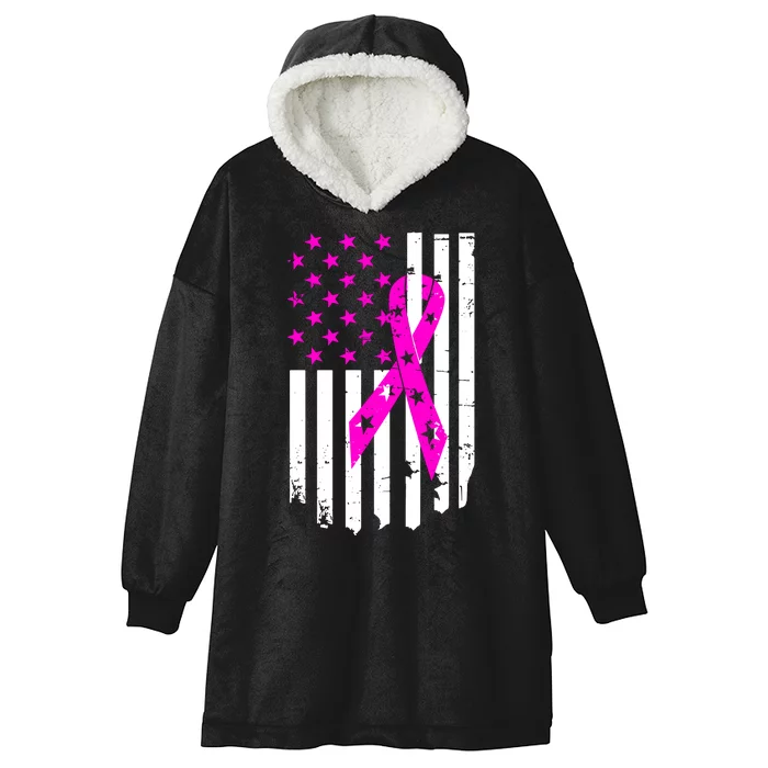 Distressed Breast Cancer Awareness Flag Hooded Wearable Blanket