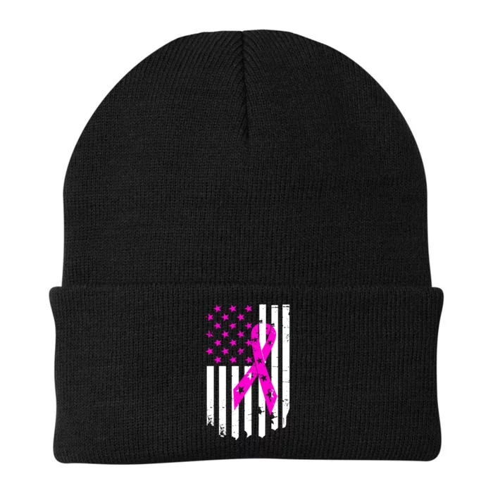 Distressed Breast Cancer Awareness Flag Knit Cap Winter Beanie