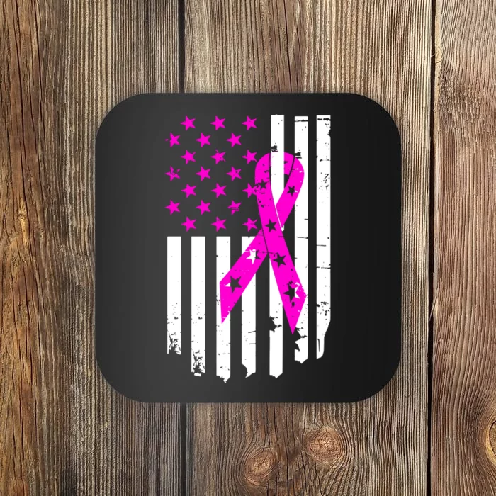 Distressed Breast Cancer Awareness Flag Coaster