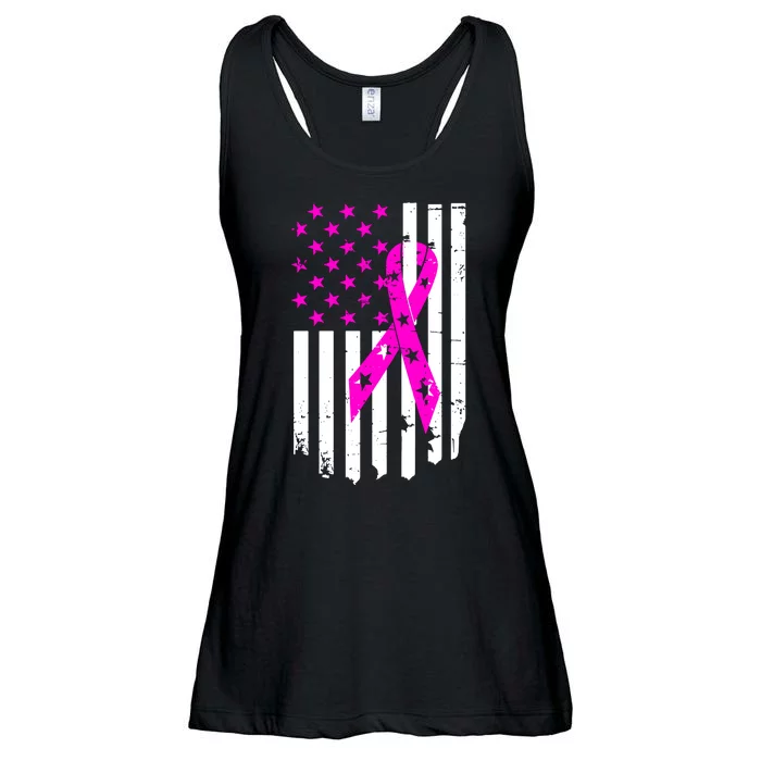 Distressed Breast Cancer Awareness Flag Ladies Essential Flowy Tank