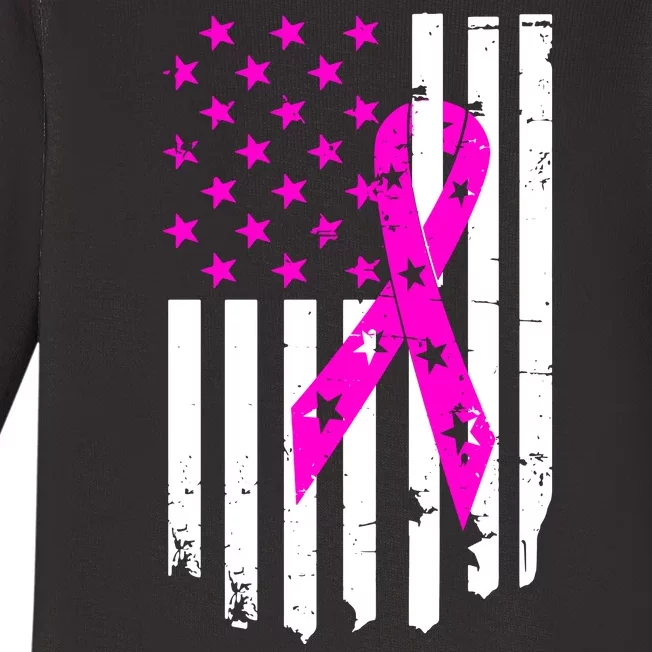 Distressed Breast Cancer Awareness Flag Baby Long Sleeve Bodysuit