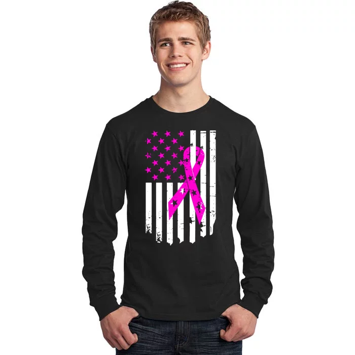 Distressed Breast Cancer Awareness Flag Tall Long Sleeve T-Shirt