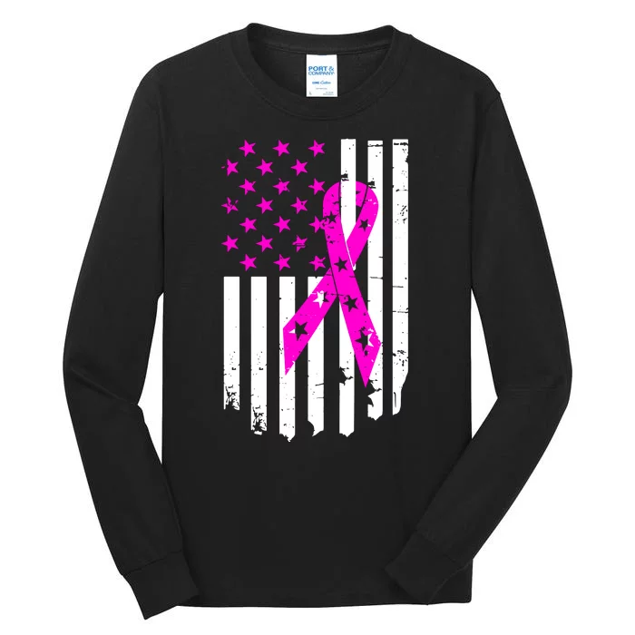 Distressed Breast Cancer Awareness Flag Tall Long Sleeve T-Shirt