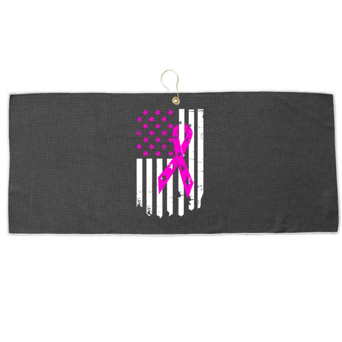 Distressed Breast Cancer Awareness Flag Large Microfiber Waffle Golf Towel