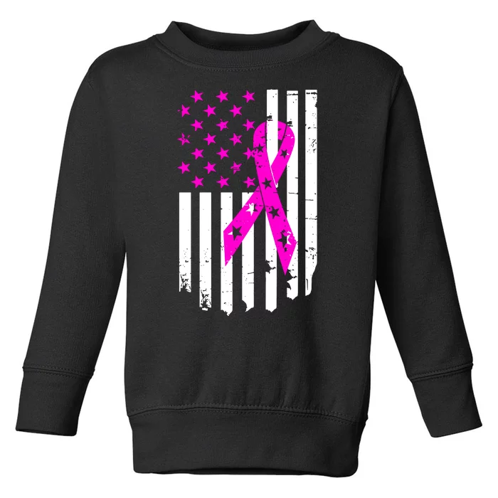 Distressed Breast Cancer Awareness Flag Toddler Sweatshirt