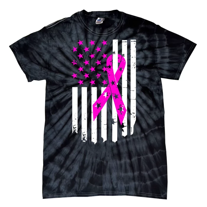 Distressed Breast Cancer Awareness Flag Tie-Dye T-Shirt