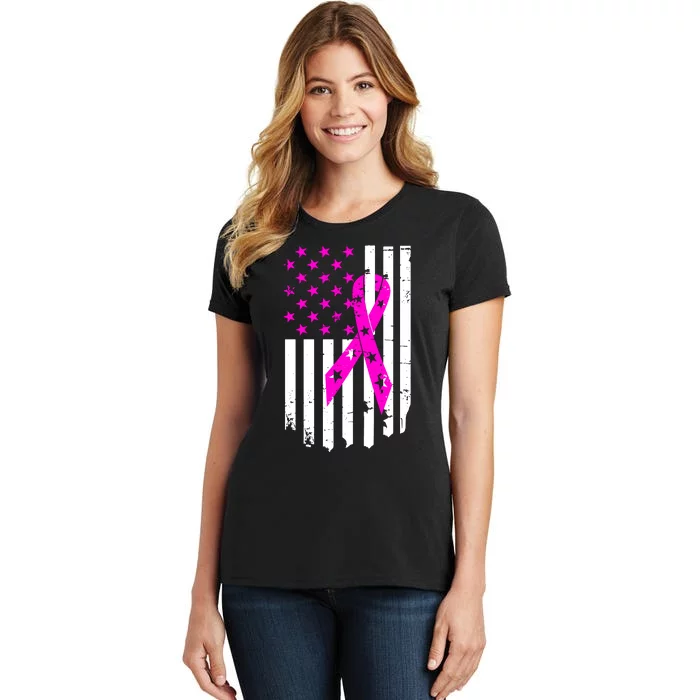 Distressed Breast Cancer Awareness Flag Women's T-Shirt