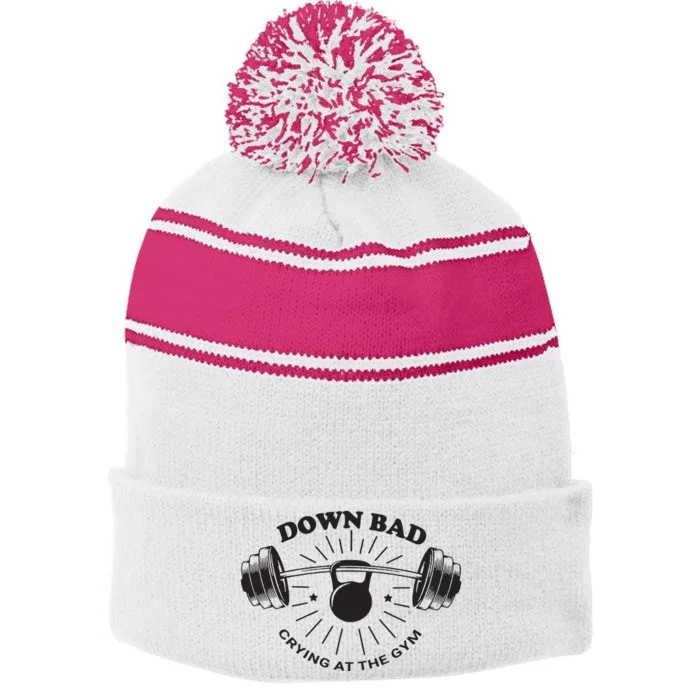 Down Bad Crying At The Gym Stripe Pom Pom Beanie