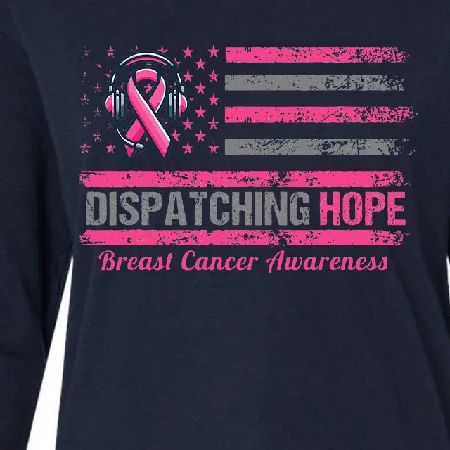 Dispatcher Breast Cancer Awareness Ribbon American Flag Womens Cotton Relaxed Long Sleeve T-Shirt