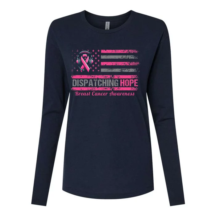 Dispatcher Breast Cancer Awareness Ribbon American Flag Womens Cotton Relaxed Long Sleeve T-Shirt