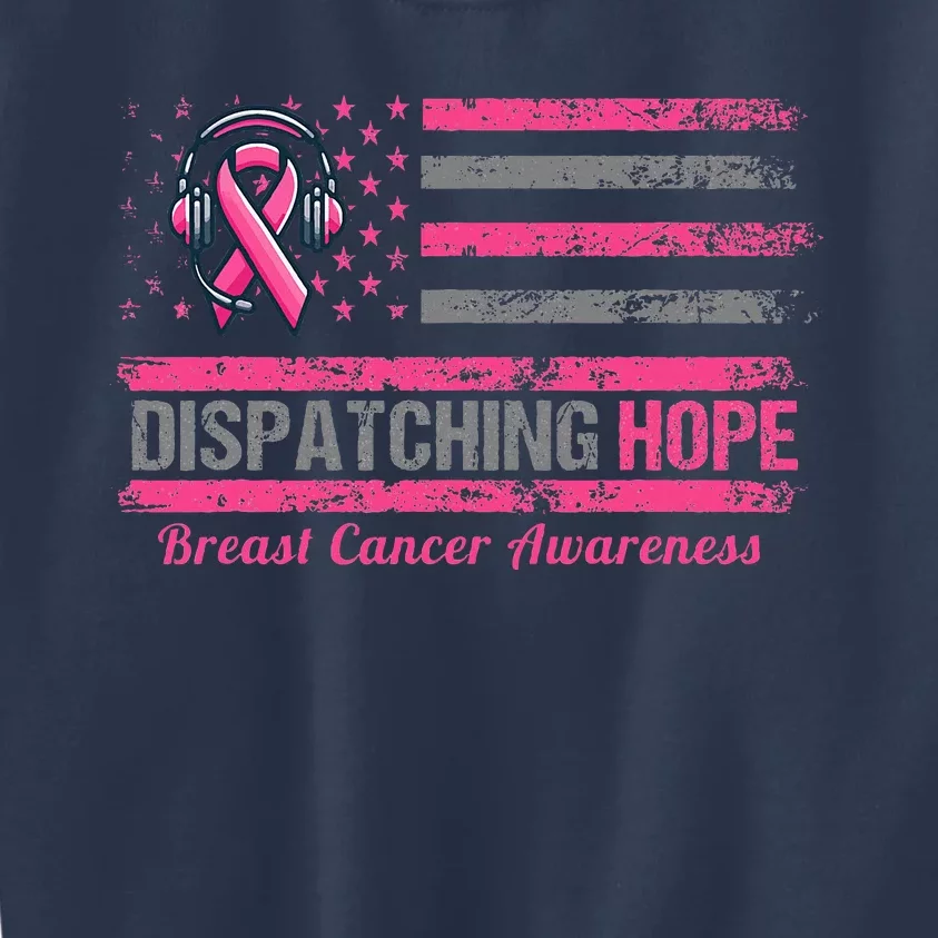 Dispatcher Breast Cancer Awareness Ribbon American Flag Kids Sweatshirt