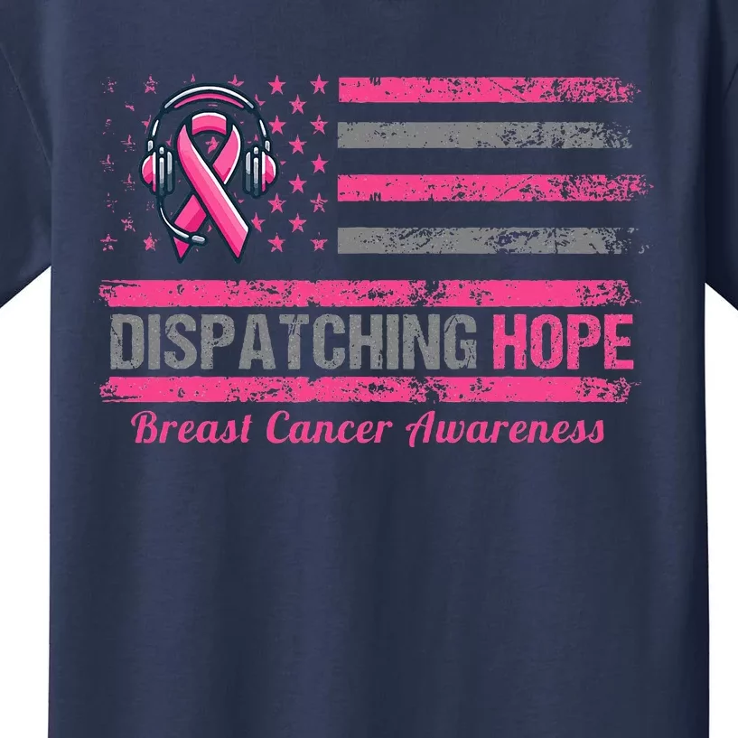 Dispatcher Breast Cancer Awareness Ribbon American Flag Kids T-Shirt