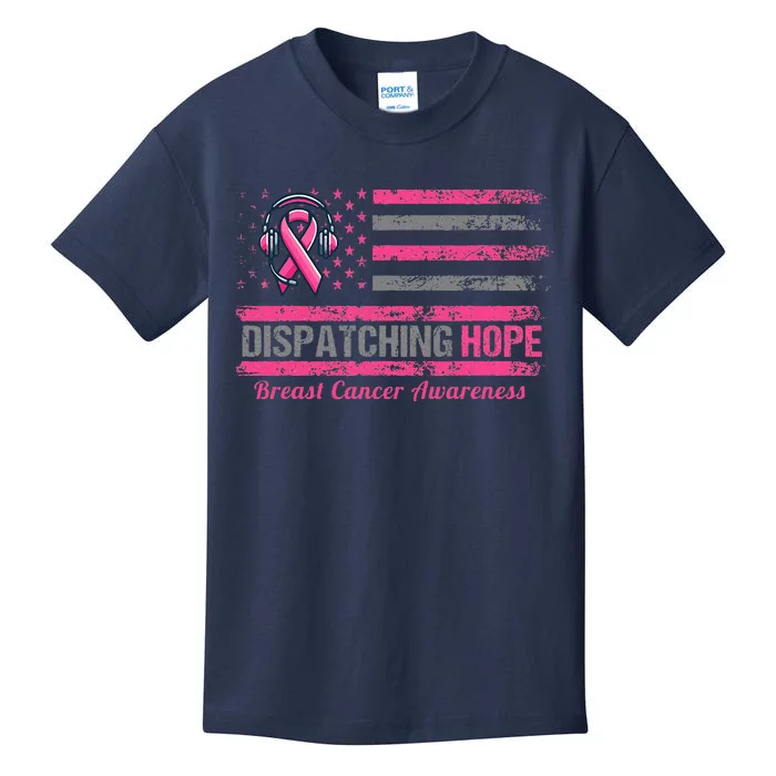 Dispatcher Breast Cancer Awareness Ribbon American Flag Kids T-Shirt