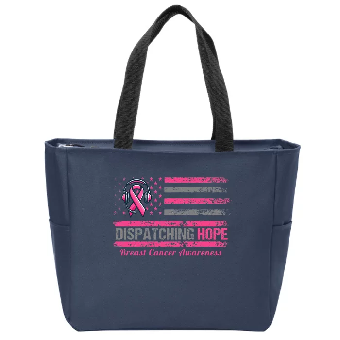 Dispatcher Breast Cancer Awareness Ribbon American Flag Zip Tote Bag