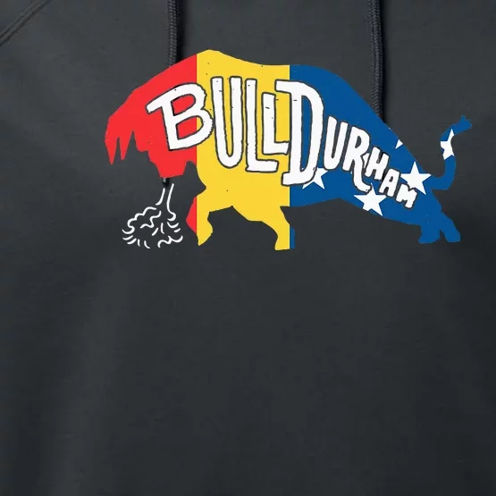 Durham Bull City North Carolina A Bull With Durham Flag Performance Fleece Hoodie