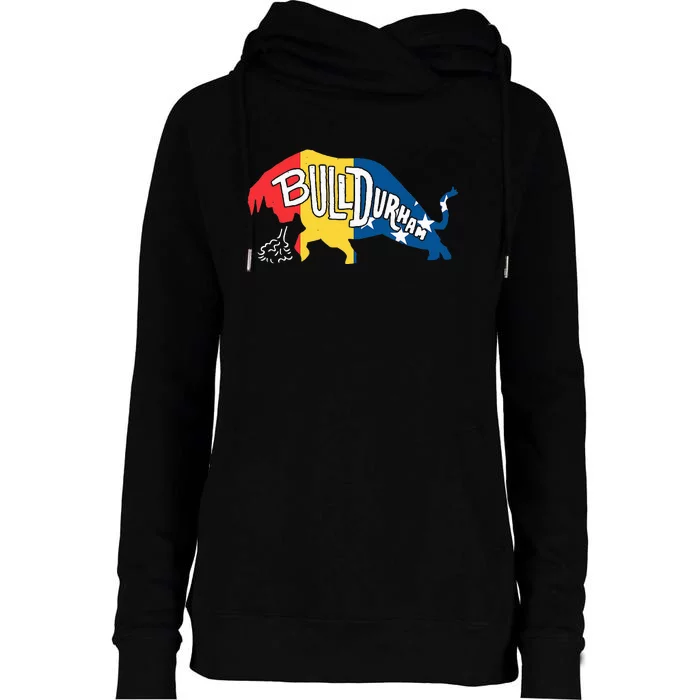 Durham Bull City North Carolina A Bull With Durham Flag Womens Funnel Neck Pullover Hood