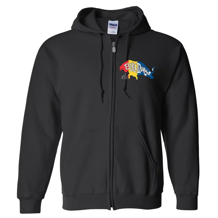 Durham Bull City North Carolina A Bull With Durham Flag Full Zip Hoodie